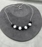 black and white lampwork glass necklace seaglass style - Image 1