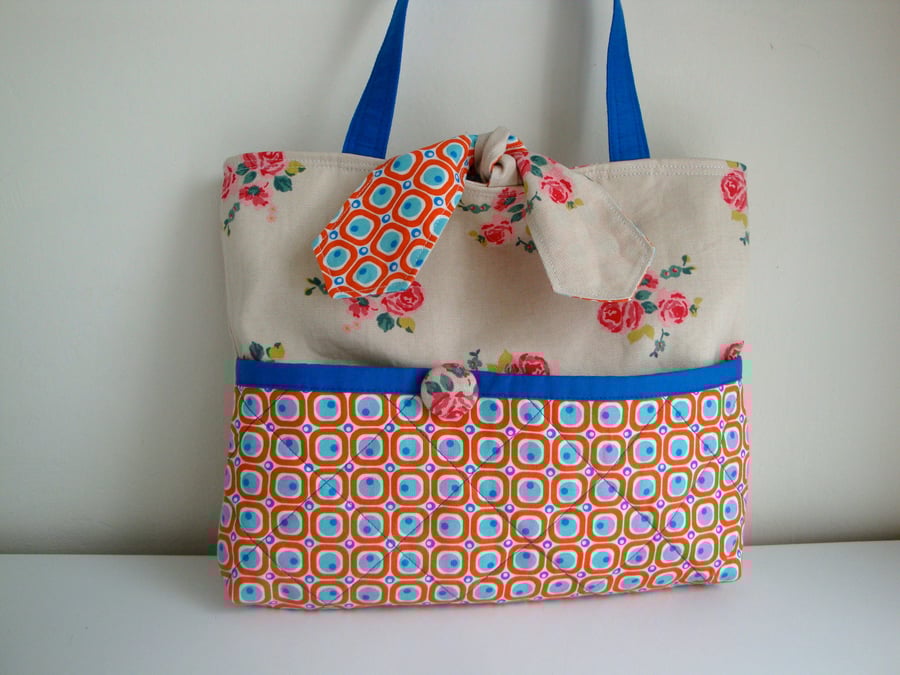 SALE Cotton Craft  storage bag - Craft project bag - knitting - crochet 