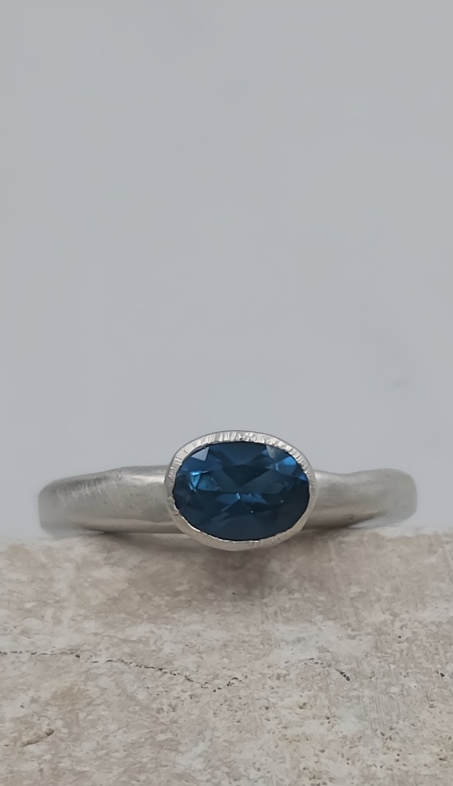 Hand Forged London Blue Topaz Sterling Silver Ring - Size M