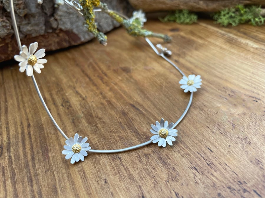 Handmade Gold & Silver Daisy Chain Necklace