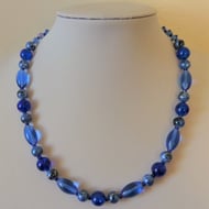 Mixed blue glass bead necklace - Folksy