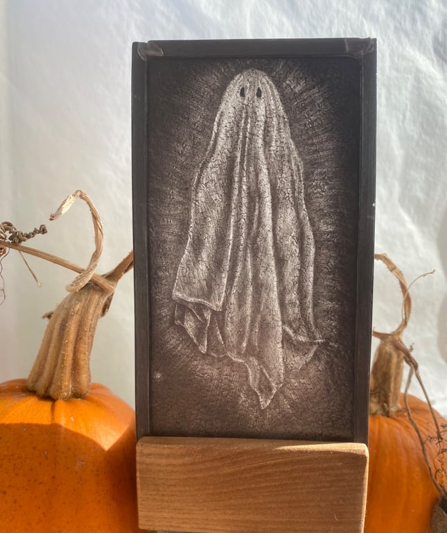 Spooky Ghost panel glass painted  tea light holder 