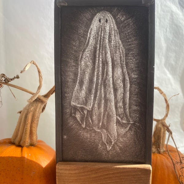 Spooky Ghost panel glass painted  tea light holder 