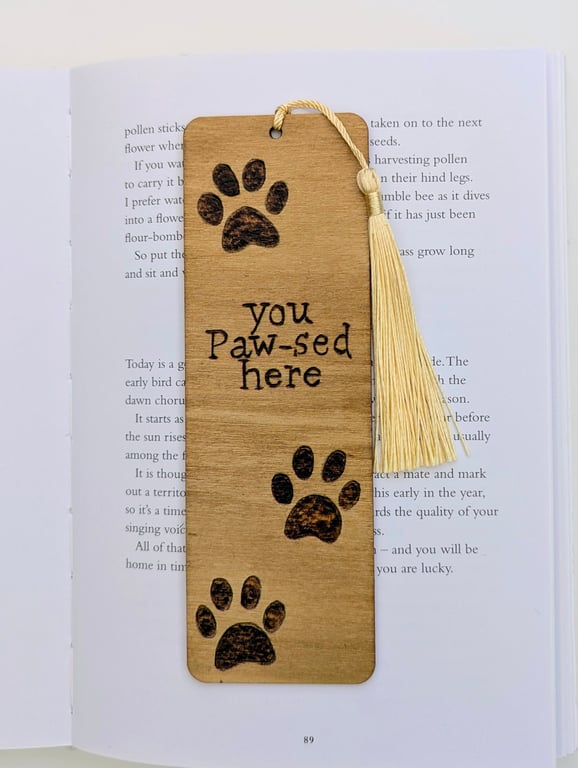 Pyrography paw prints bookmark - you paw-sed here gift for a dog or cat lover 