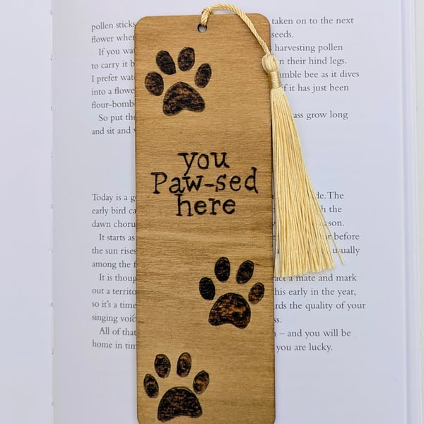 Pyrography paw prints bookmark - you paw-sed here gift for a dog or cat lover 