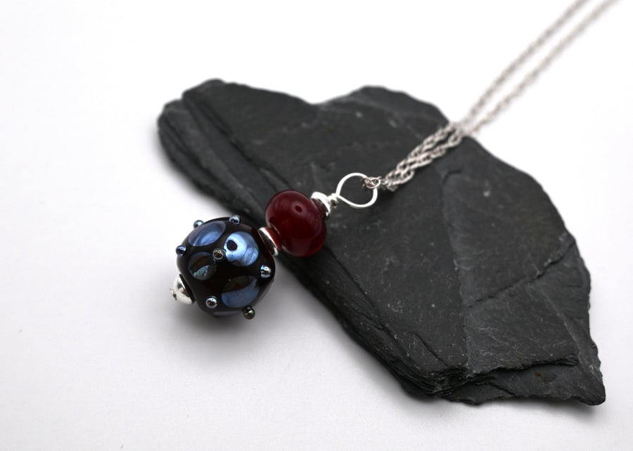 red and silver spot glass pendant necklace