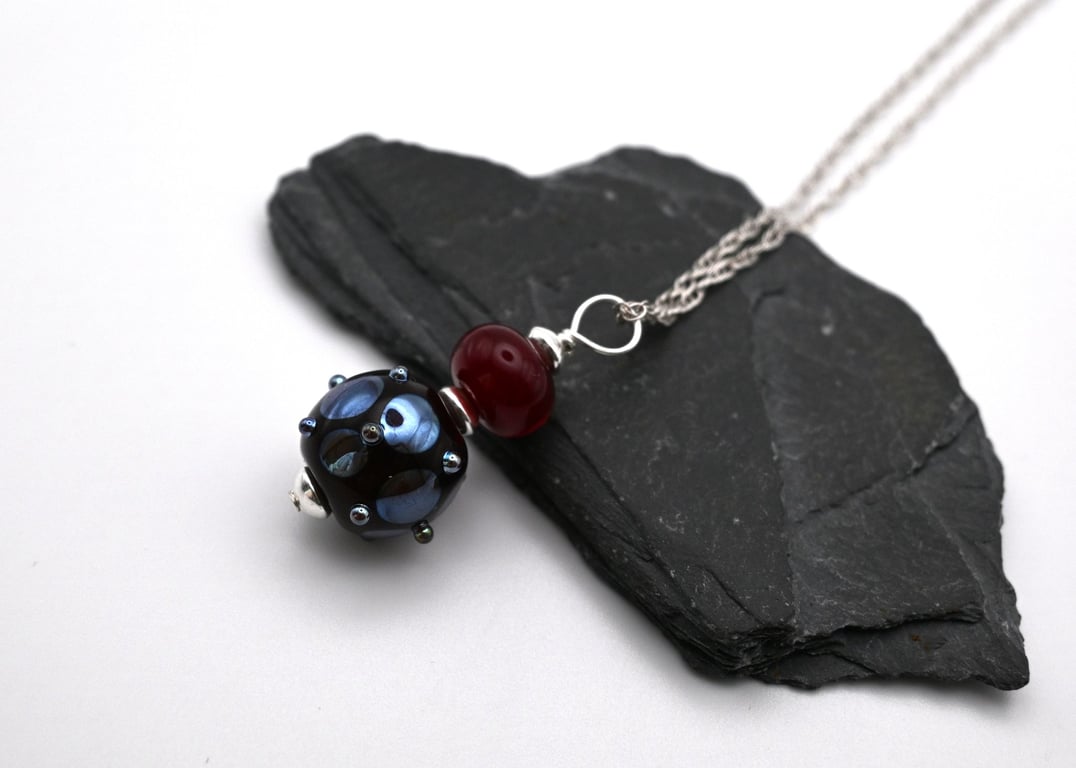 red and silver spot glass pendant necklace