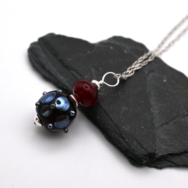 red and silver spot glass pendant necklace