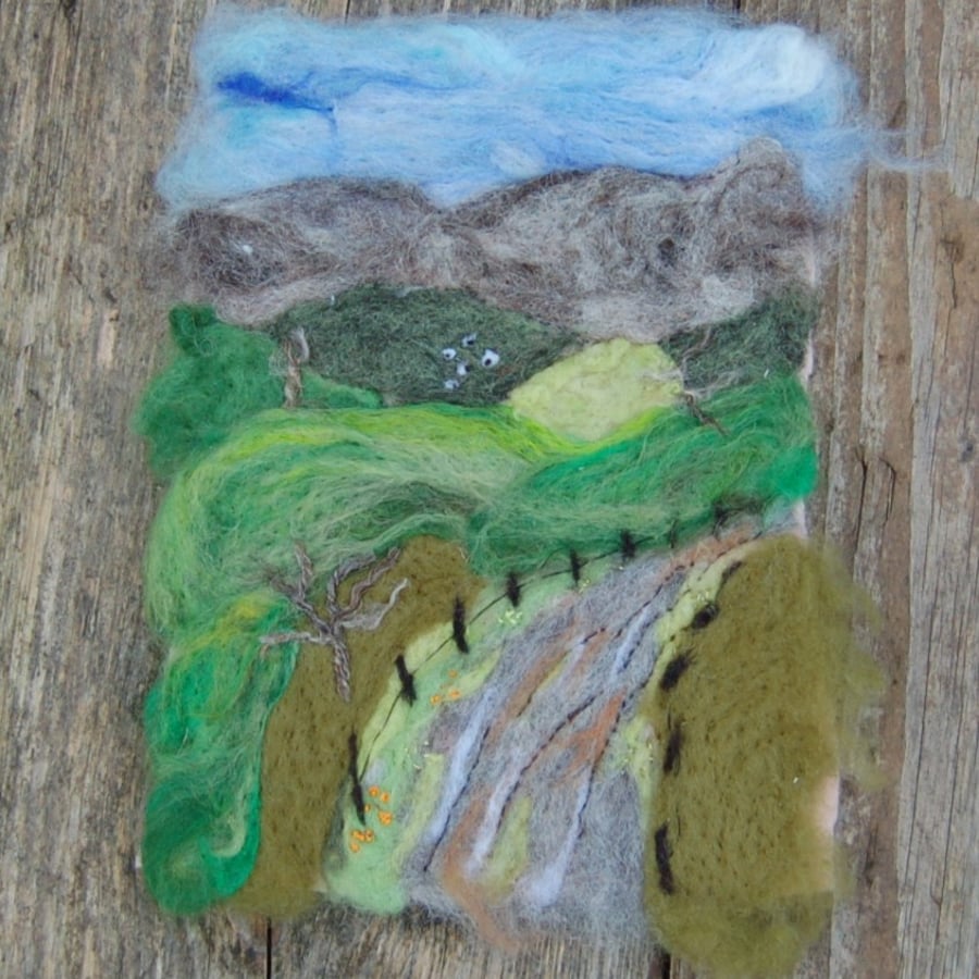 Needle felted picture - Countryside scene.  Available unframed or with a frame.