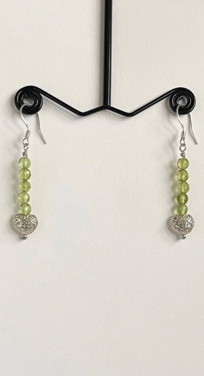 Sterling Silver Peridot Heart Earrings