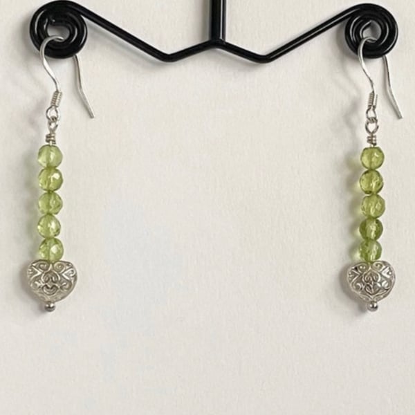 Sterling Silver Peridot Heart Earrings