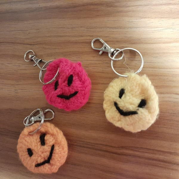 Smiley face knitted keyrings