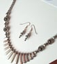 Silver Hematite Necklace & Earrings Gift Set Tapered Metallic Statement - Image 3