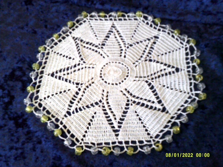 Crochet Jug Cover with Yellow and Clear Beads