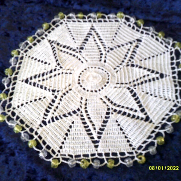 Crochet Jug Cover with Yellow and Clear Beads