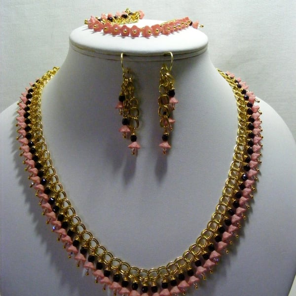 Peach and Brown Flower Jewellery Set