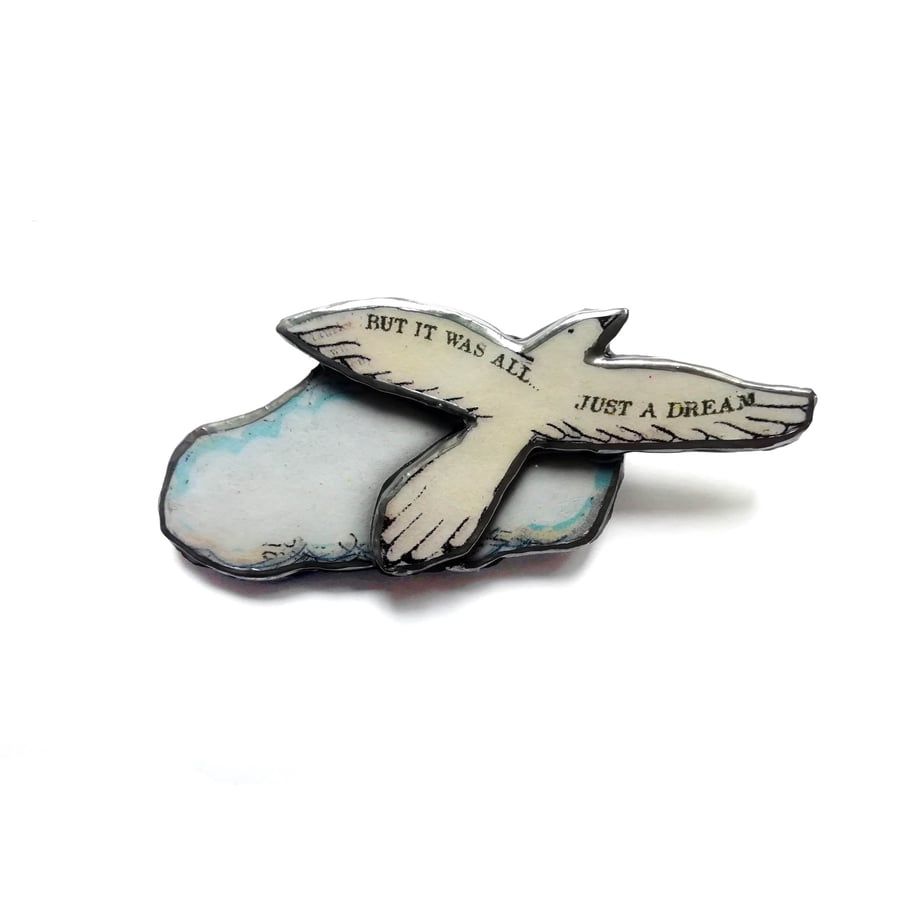 Bird & Cloud 'BUT IT WAS ALL JUST A DREAM' resin Brooch by EllyMental