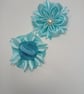 Handmade Satin Ribbon Flower Hair Clips - Pale Blue Pigtail Bows  - Image 10