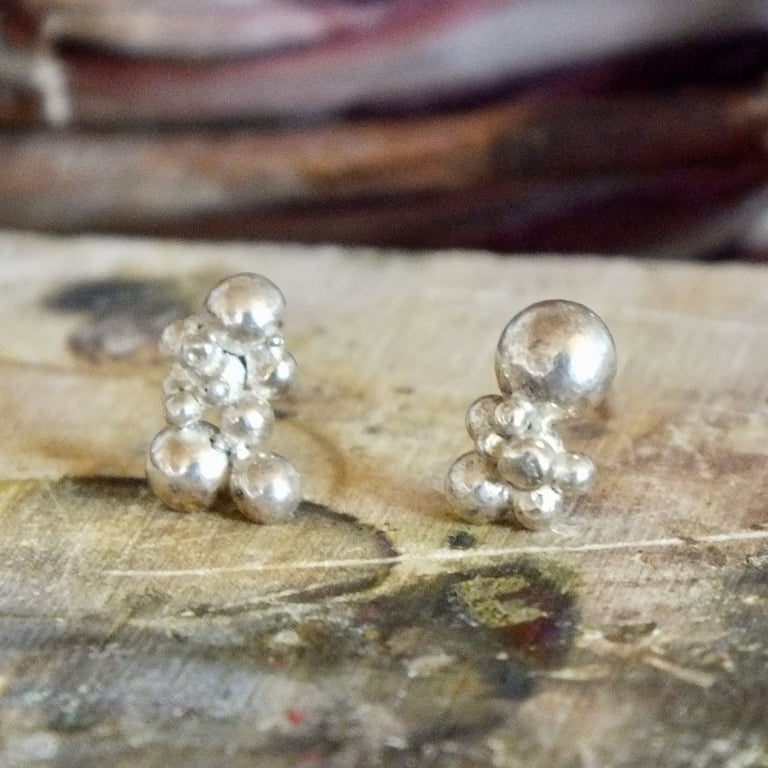 Granulated sterling silver studs; textured handmade earrings