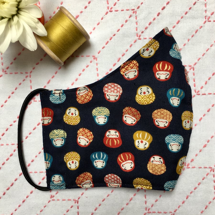  Japanese Daruma Dolls Cotton Reusable Face Mask Medium Womens
