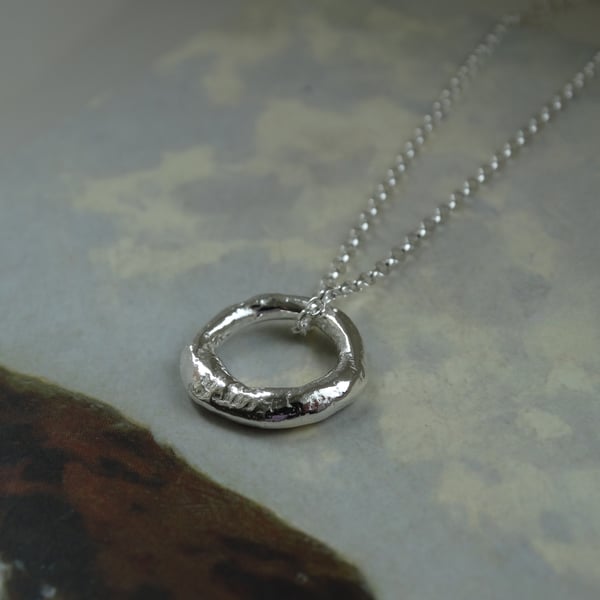 Silver hoop pendant - molten silver hoop circle pendant OOAK