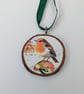 Christmas tree decorations - robins in the snow - pair of decoupaged wood slices - Image 3