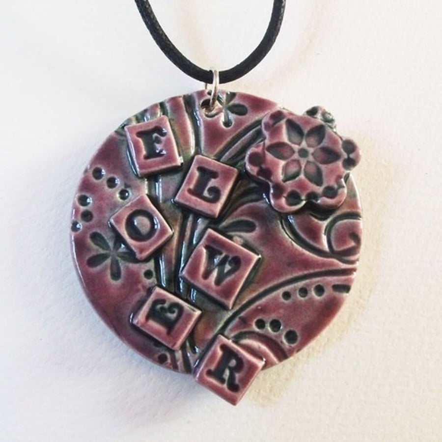 Plum "FLOWER" ceramic pendant