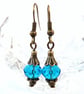 Handmade blue crystal bronze earrings - vintage style - Image 2