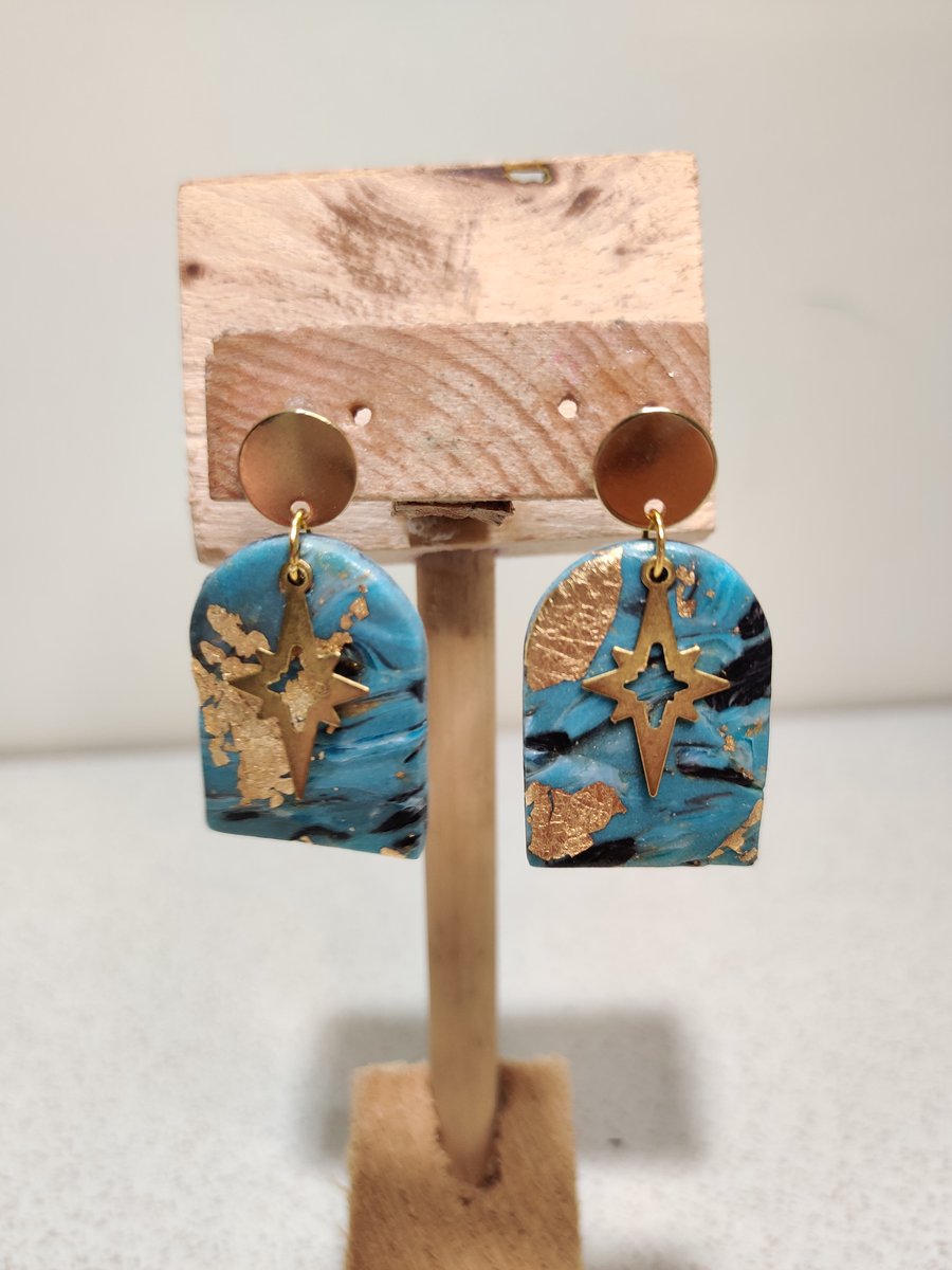 Marble aqua gold arch dangles 