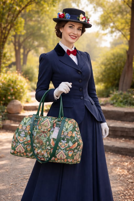 Carpet bag Mary Poppins bag Green William Morris tapestry weekend bag