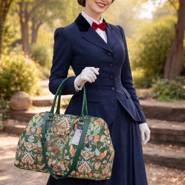 Carpet bag Mary Poppins bag Green William Morris tapestry weekend bag