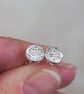 Floral starburst silver disc stud earrings, flower studs