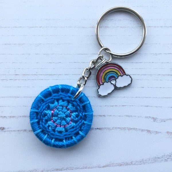 Turquoise Dorset Button and Rainbow Charm Keyring Bag Charm