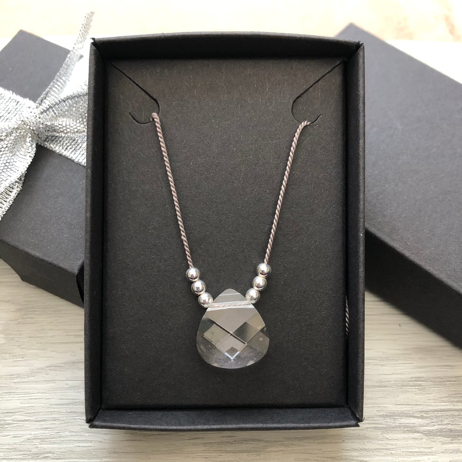 Swarovski crystal and grey silk necklace