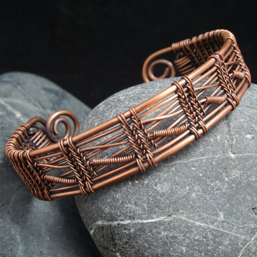 Wave woven copper cuff