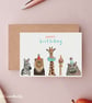 Safari birthday Card - Giraffe, Lion, Zebra, Hippo, Ostrich, Children's