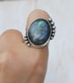 Large Labradorite Rustic Ring, Sterling Silver and Copper Ring Size R - Image 1