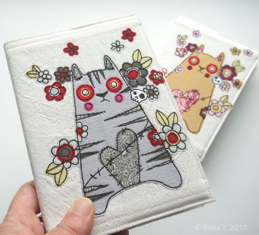 embroidered floral zombie kitty sketchbook tabby cat