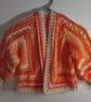 Crochet Hexagon Cardigan 2-3 Years  Retro 70s Kids Orange Peach Jumper - Image 3