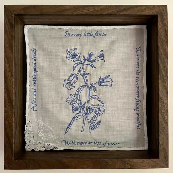 'A fine and subtle spirit dwells' Bluebell Hand Embroidery Art 