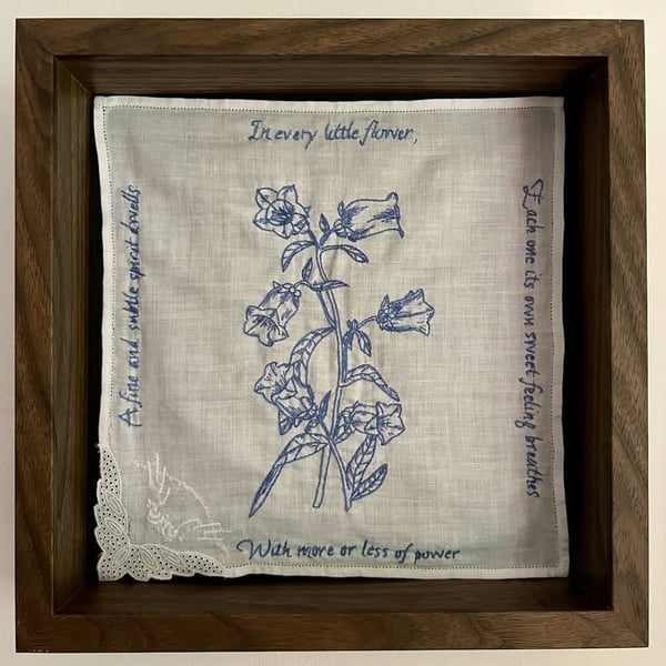 'A fine and subtle spirit dwells' Bluebell Hand Embroidery Art 