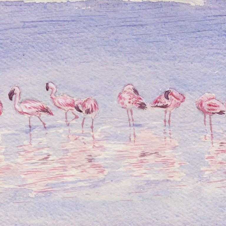 A Flamboyance of Flamingos Original Watercolour Painting