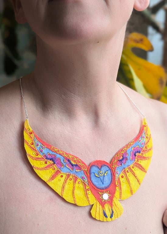 The Sun Owl – Handmade Textile Statement Necklace