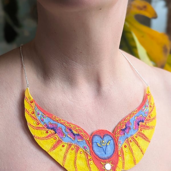 The Sun Owl – Handmade Textile Statement Necklace