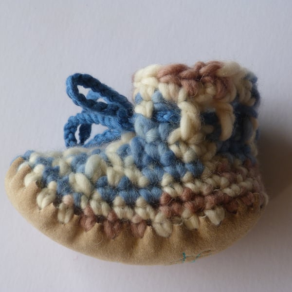 Wool & leather baby boots - Blue camo - 12-18 months