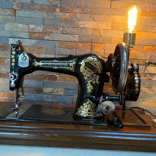 Vintage (1920s) up cycled Jones Family CS sewing machine into a table lamp
