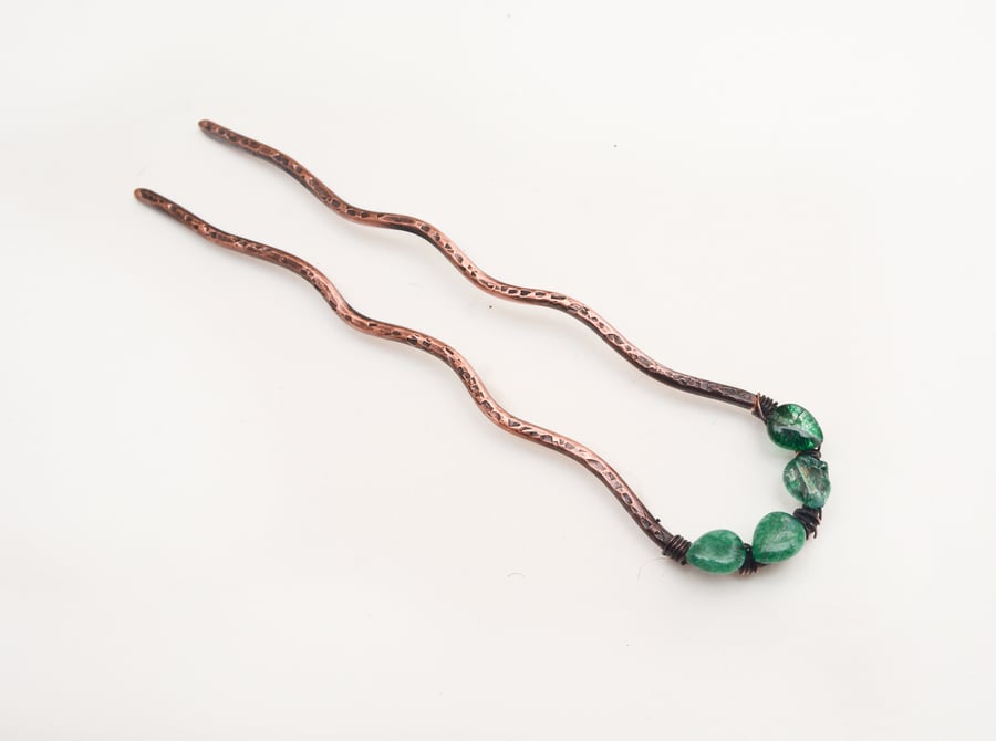 Antique copper wire hair fork, blue agate hair bun slide ,Hair accessories,