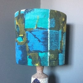 Geometric 50s 60s Blue Green  RETRO Barkcloth VIntage Fabric Lampshade option 