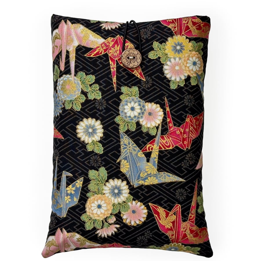 Origami Crane Book Sleeve – Japanese Cotton Book Protector with Coconut Button