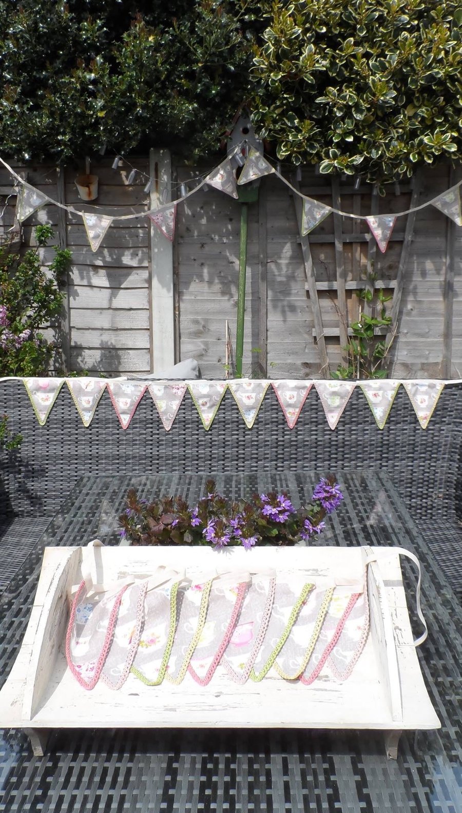 Fabric Bunting with Crochet trim. FREE UK P&P. Available in two colourways